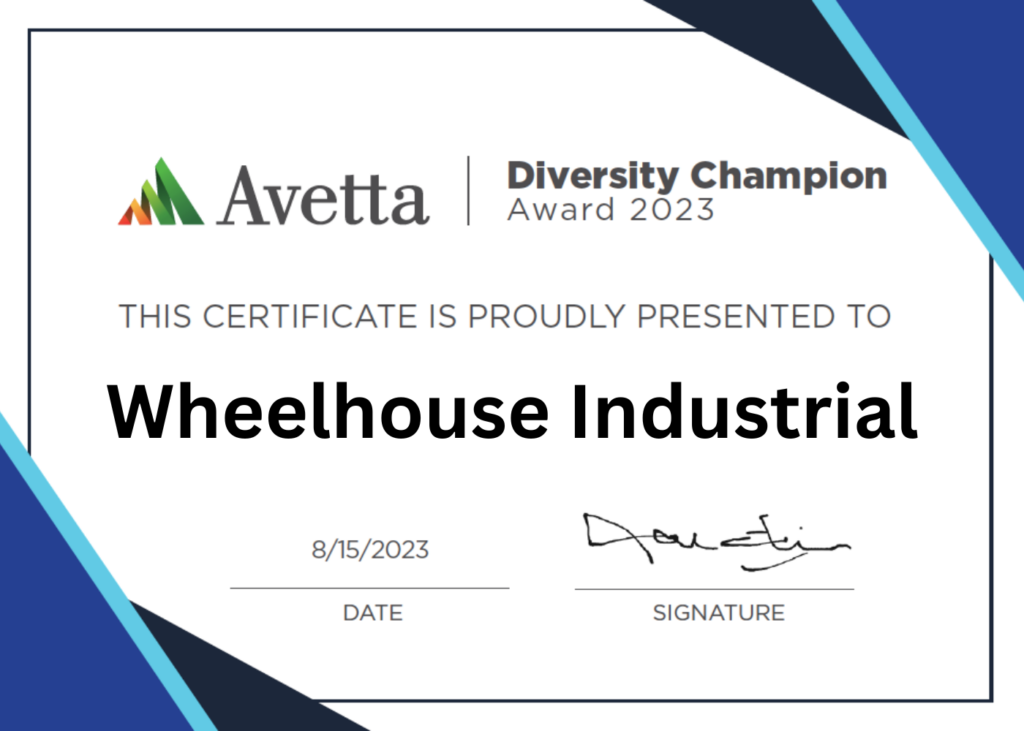 Avetta Award Certificate for Wheelhouse Industrial